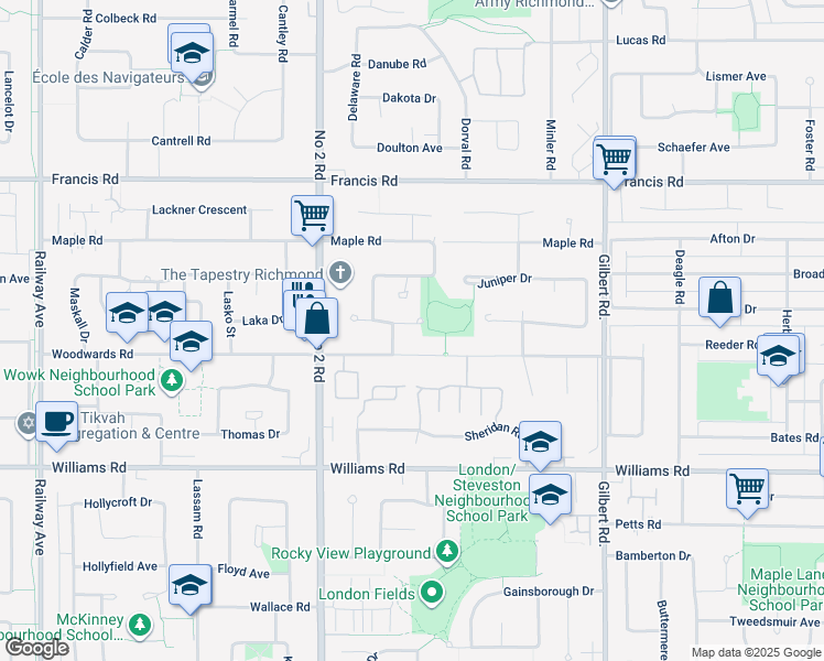 map of restaurants, bars, coffee shops, grocery stores, and more near 6260 Rekis Avenue in Richmond