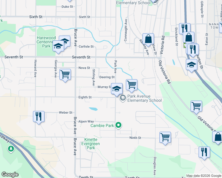 map of restaurants, bars, coffee shops, grocery stores, and more near 415 Murray Street in Nanaimo