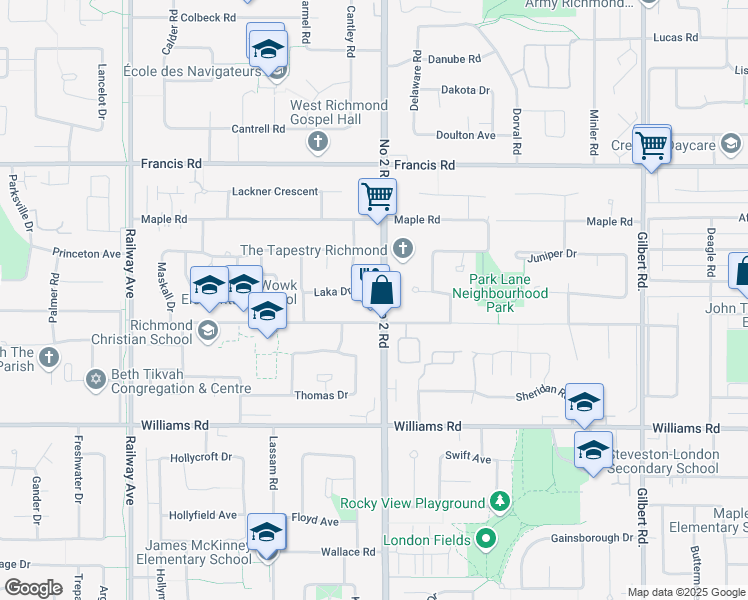 map of restaurants, bars, coffee shops, grocery stores, and more near 9411 Number 2 Road in Richmond