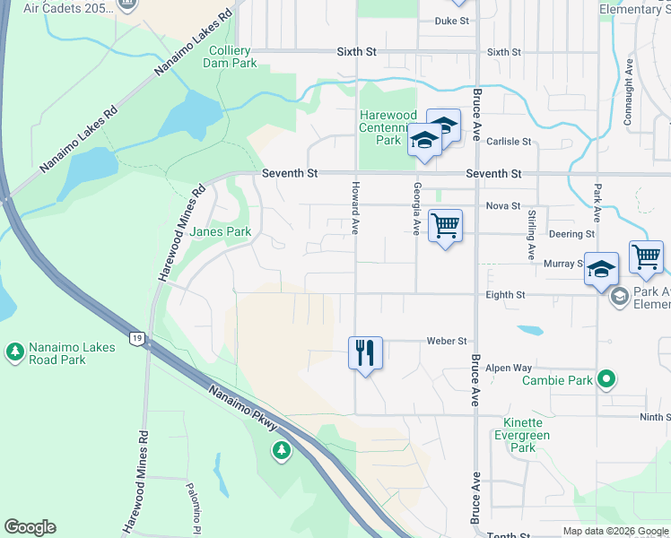 map of restaurants, bars, coffee shops, grocery stores, and more near in Nanaimo