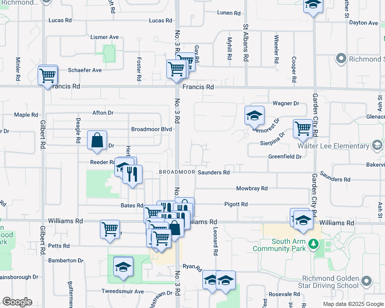 map of restaurants, bars, coffee shops, grocery stores, and more near 8111 Saunders Road in Richmond