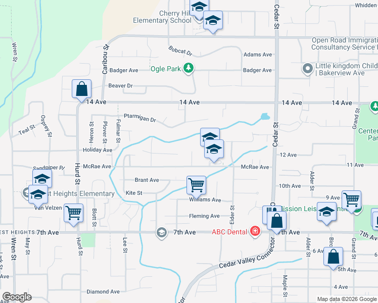 map of restaurants, bars, coffee shops, grocery stores, and more near 7843 Edge Street in Mission