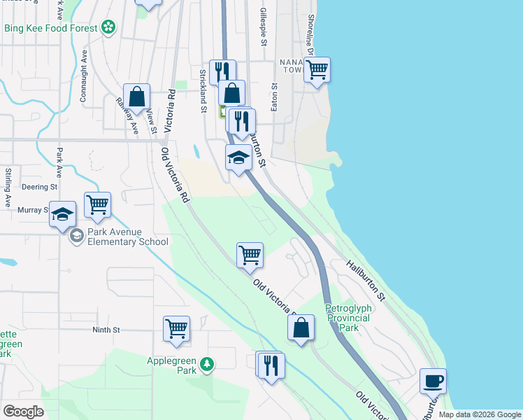 map of restaurants, bars, coffee shops, grocery stores, and more near 945 Harbour View Street in Nanaimo