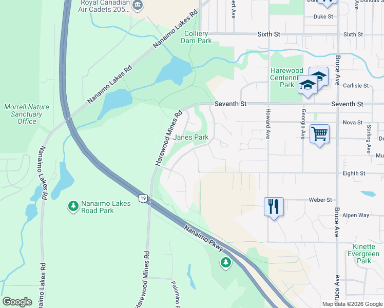 map of restaurants, bars, coffee shops, grocery stores, and more near 872 Brookfield Drive in Nanaimo