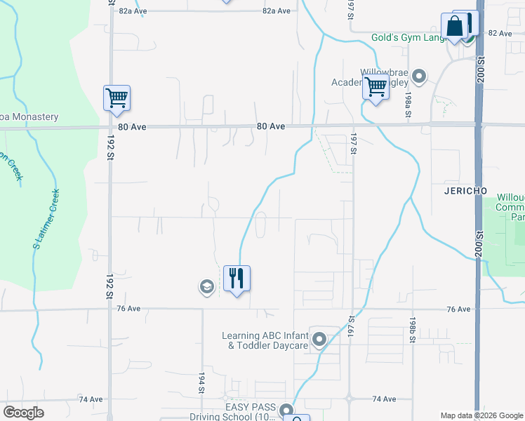 map of restaurants, bars, coffee shops, grocery stores, and more near 19545 78 Avenue in Surrey