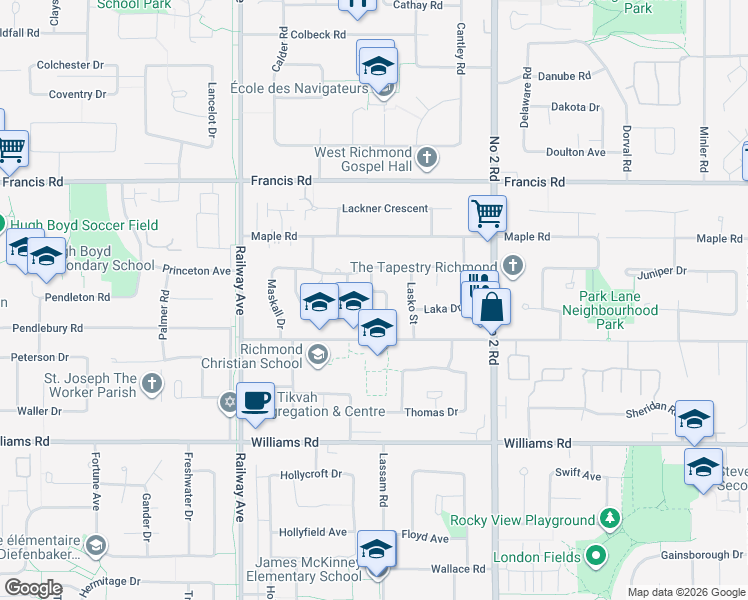 map of restaurants, bars, coffee shops, grocery stores, and more near 9171 Pauleshin Crescent in Richmond