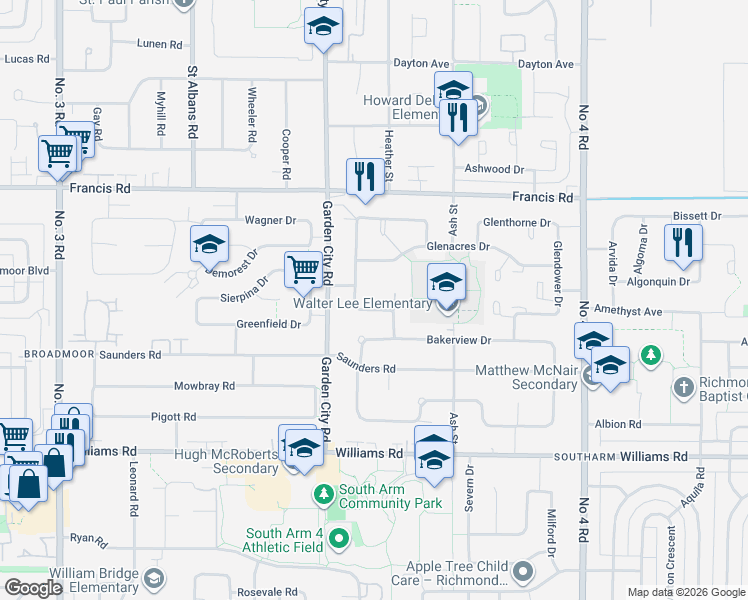 map of restaurants, bars, coffee shops, grocery stores, and more near 9460 Glenallan Drive in Richmond