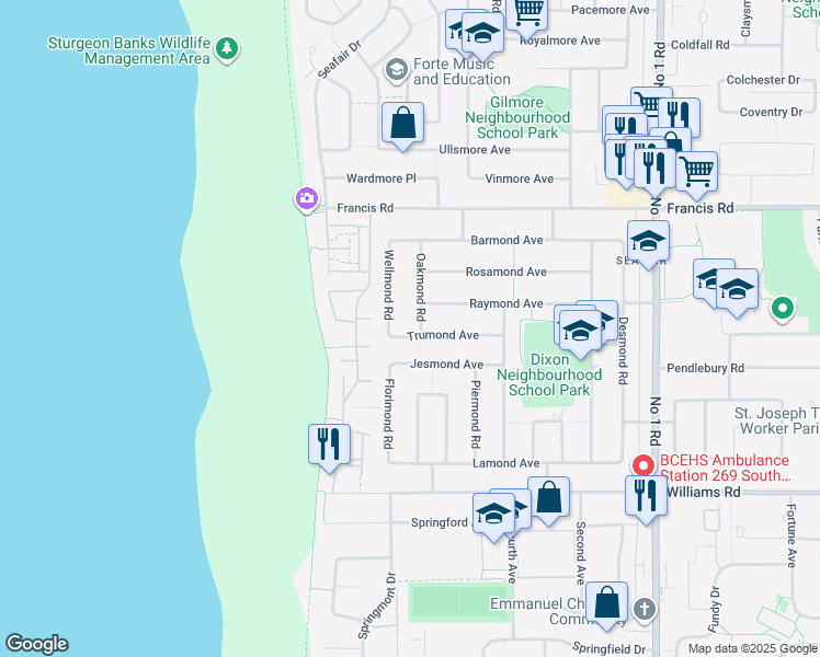 map of restaurants, bars, coffee shops, grocery stores, and more near 3311 Trumond Avenue in Richmond
