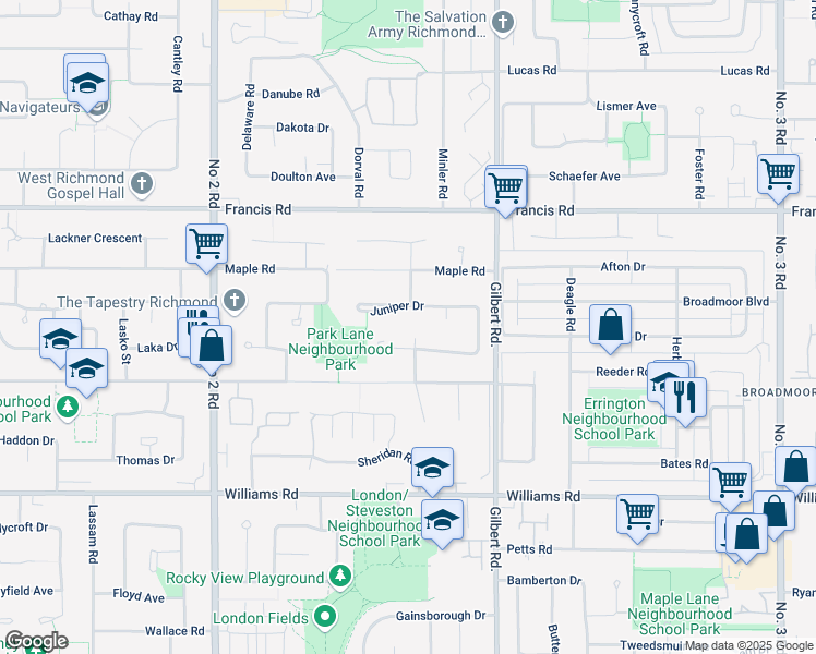 map of restaurants, bars, coffee shops, grocery stores, and more near 6611 Whiteoak Drive in Richmond