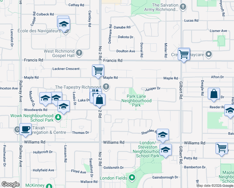 map of restaurants, bars, coffee shops, grocery stores, and more near 9342 Romaniuk Drive in Richmond