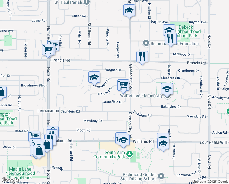 map of restaurants, bars, coffee shops, grocery stores, and more near 8311 Sierpina Place in Richmond