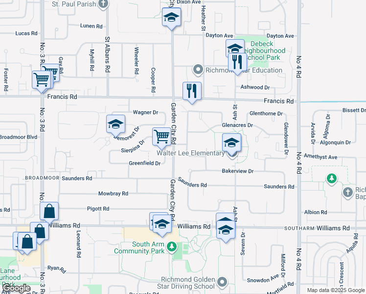map of restaurants, bars, coffee shops, grocery stores, and more near 9040 Glenallan Gate in Richmond