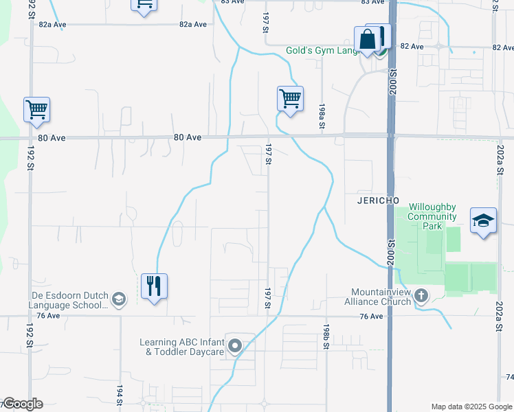 map of restaurants, bars, coffee shops, grocery stores, and more near 19675 78A Avenue in Langley Township