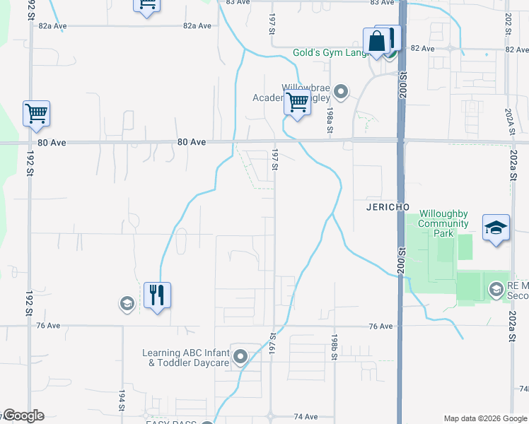 map of restaurants, bars, coffee shops, grocery stores, and more near 19681 78A Avenue in Langley Township