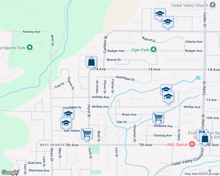 map of restaurants, bars, coffee shops, grocery stores, and more near 7918 Fulmar Street in Mission