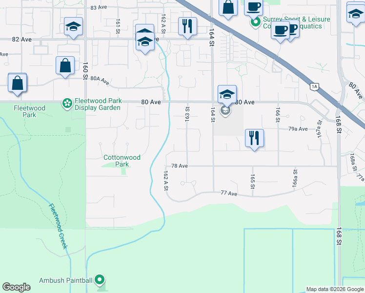 map of restaurants, bars, coffee shops, grocery stores, and more near in Surrey