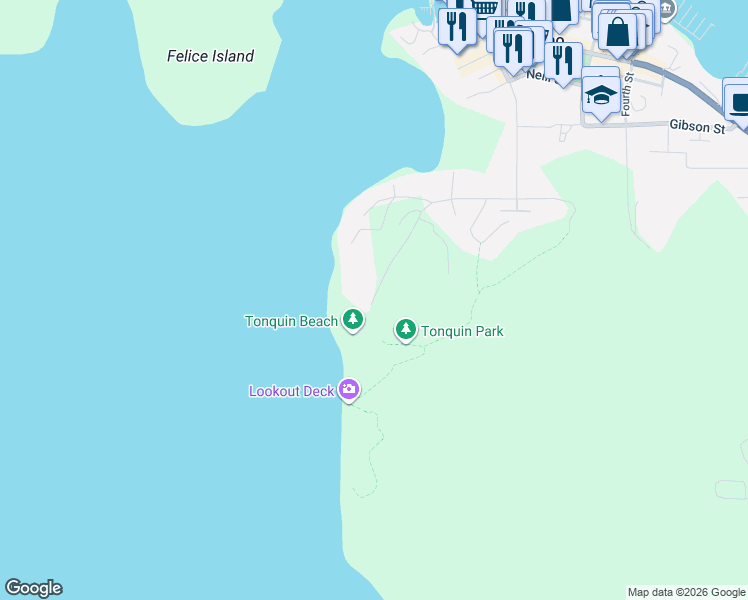 map of restaurants, bars, coffee shops, grocery stores, and more near 340 Tonquin Park Road in Tofino