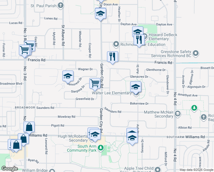 map of restaurants, bars, coffee shops, grocery stores, and more near 9291 Glenallan Drive in Richmond