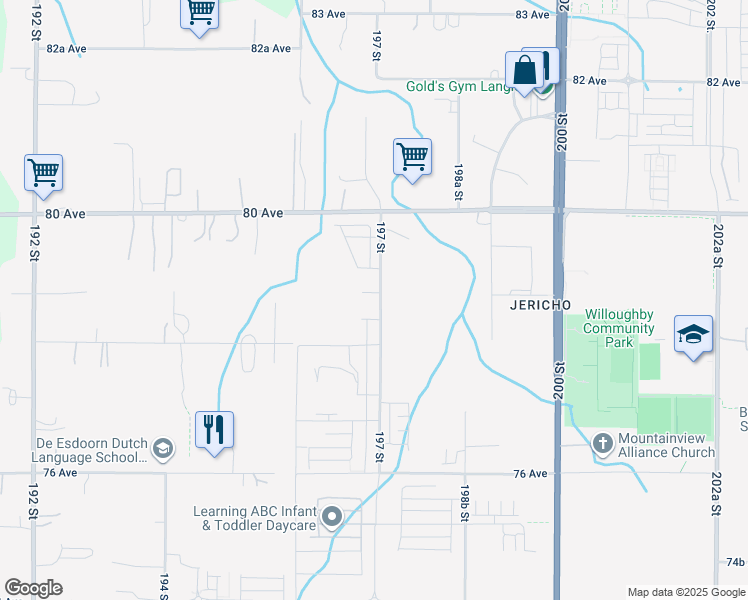 map of restaurants, bars, coffee shops, grocery stores, and more near 19698 78B Avenue in Langley Township