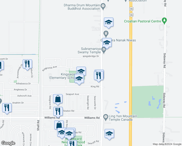 map of restaurants, bars, coffee shops, grocery stores, and more near 9331 Number 5 Road in Richmond
