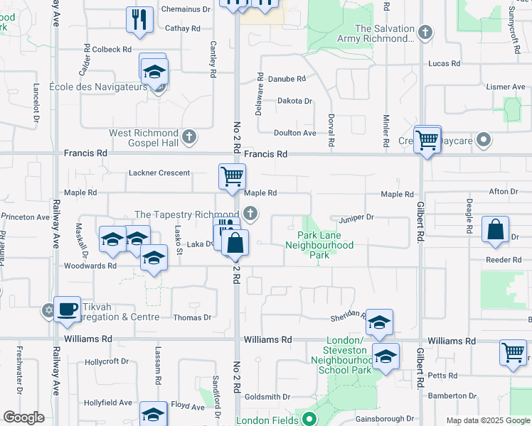 map of restaurants, bars, coffee shops, grocery stores, and more near 9319 Romaniuk Drive in Richmond