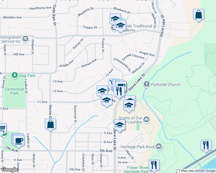 map of restaurants, bars, coffee shops, grocery stores, and more near 7935 Topper Drive in Mission