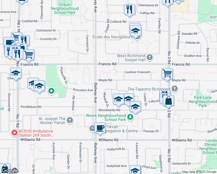map of restaurants, bars, coffee shops, grocery stores, and more near 5131 Jaskow Drive in Richmond