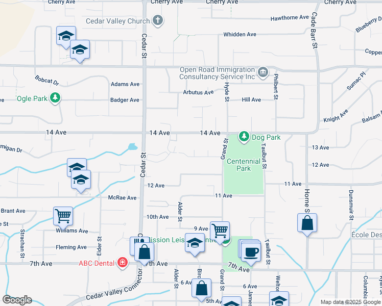 map of restaurants, bars, coffee shops, grocery stores, and more near 32925 Orchid Court in Mission