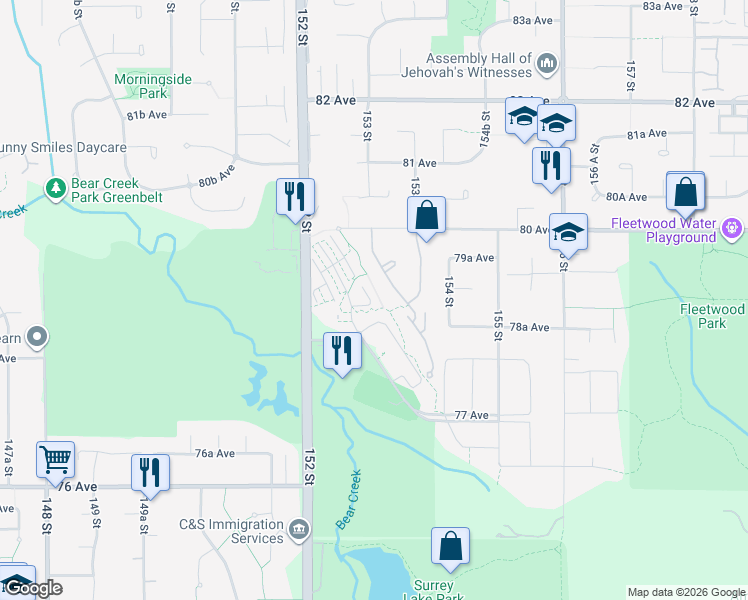 map of restaurants, bars, coffee shops, grocery stores, and more near 15235 Sitka Drive in Surrey