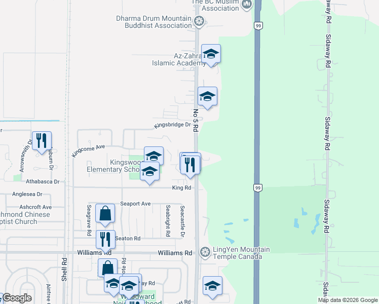 map of restaurants, bars, coffee shops, grocery stores, and more near 9151 Number 5 Road in Richmond