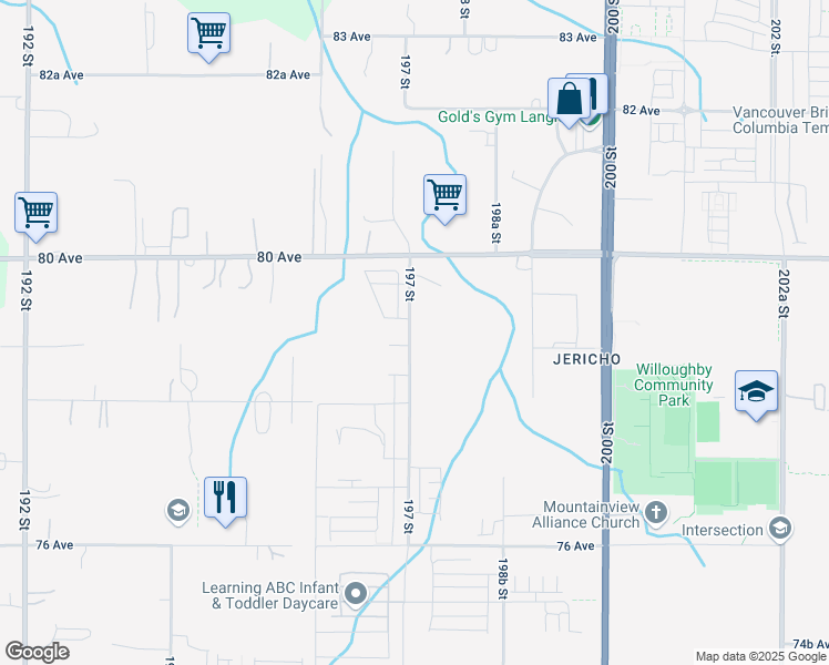 map of restaurants, bars, coffee shops, grocery stores, and more near 7894b 197 Street in Langley
