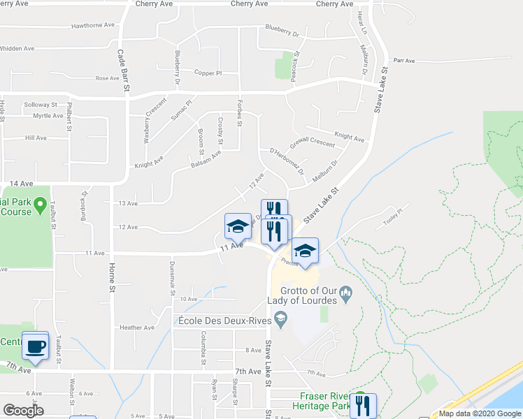 map of restaurants, bars, coffee shops, grocery stores, and more near 7935 Topper Drive in Mission
