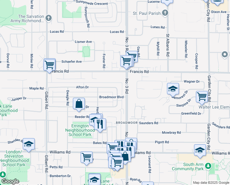 map of restaurants, bars, coffee shops, grocery stores, and more near 7860 Afton Drive in Richmond