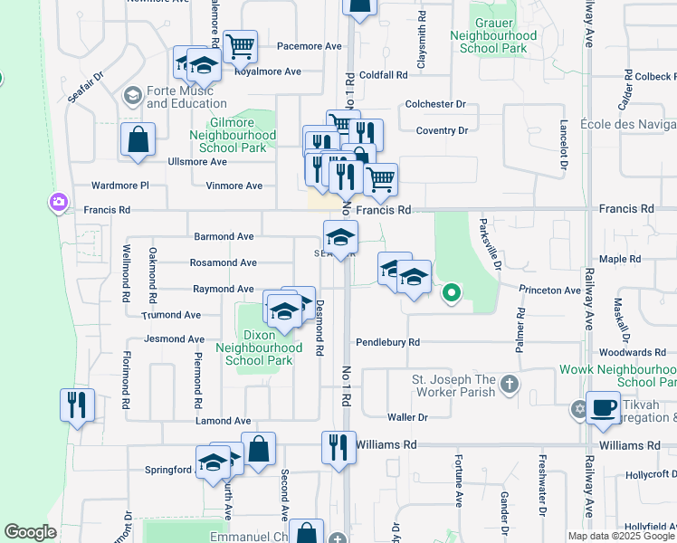 map of restaurants, bars, coffee shops, grocery stores, and more near 9211 Number 1 Road in Richmond