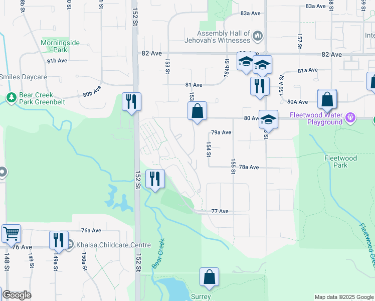 map of restaurants, bars, coffee shops, grocery stores, and more near 15355 Sequoia Drive in Surrey