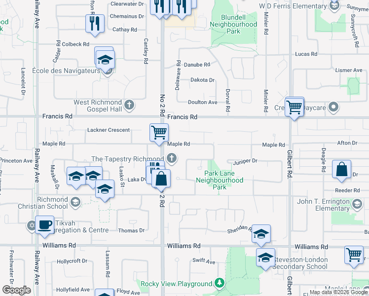 map of restaurants, bars, coffee shops, grocery stores, and more near 9319 Romaniuk Drive in Richmond