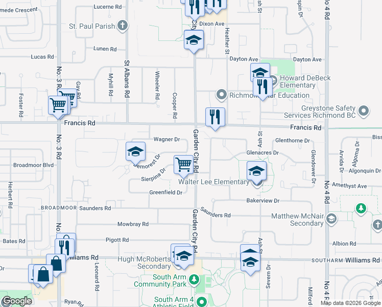 map of restaurants, bars, coffee shops, grocery stores, and more near 8991 Wagner Drive in Richmond