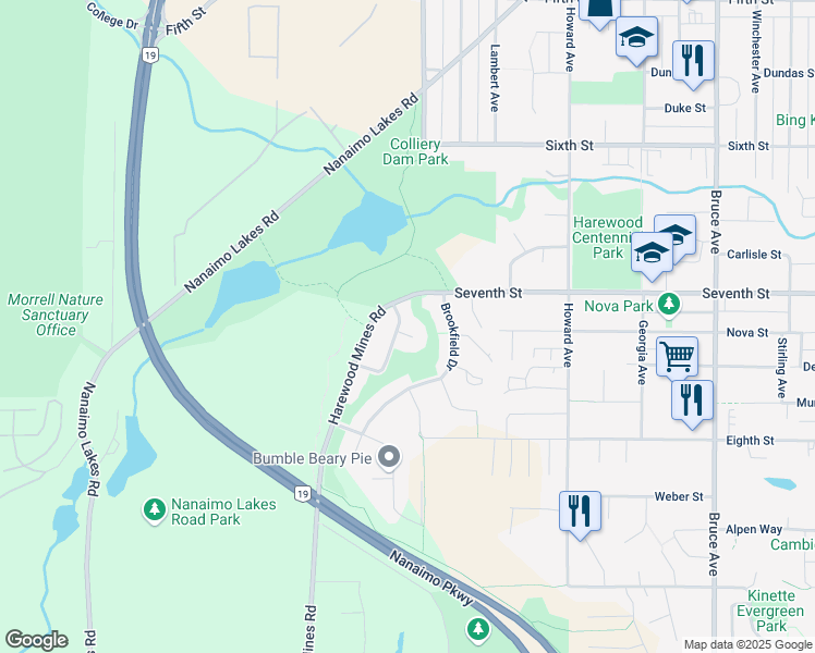 map of restaurants, bars, coffee shops, grocery stores, and more near 818 Glengarry Crescent in Nanaimo