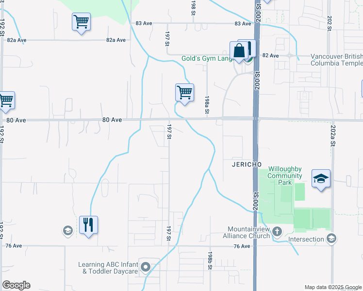 map of restaurants, bars, coffee shops, grocery stores, and more near 7894b 197 Street in Langley