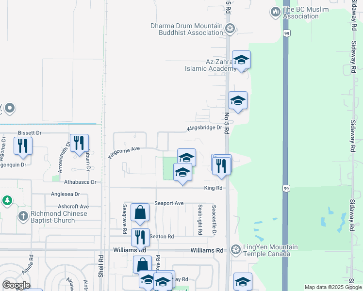 map of restaurants, bars, coffee shops, grocery stores, and more near 11642 Kingsbridge Drive in Richmond