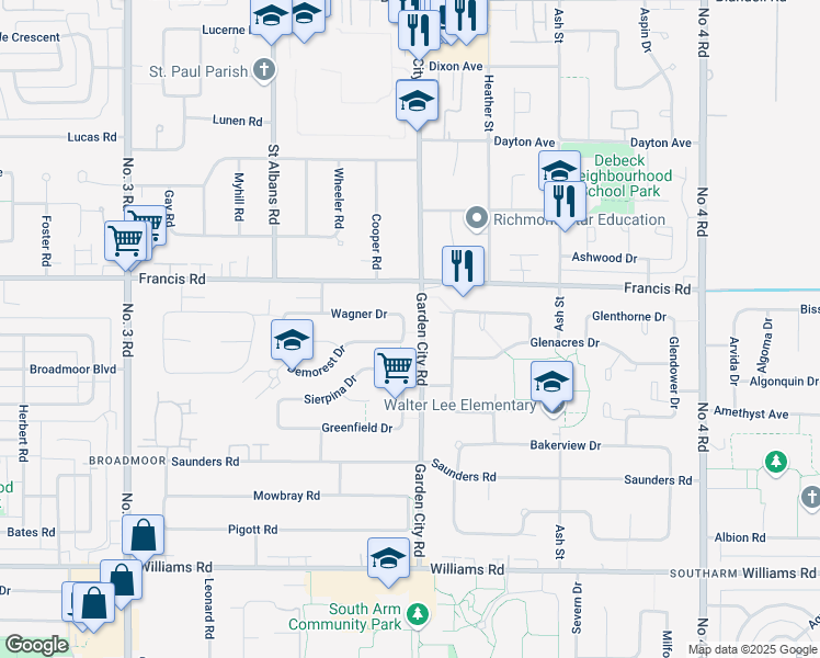 map of restaurants, bars, coffee shops, grocery stores, and more near 8951 Wagner Drive in Richmond