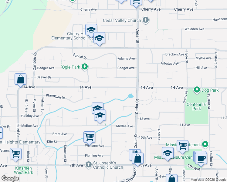 map of restaurants, bars, coffee shops, grocery stores, and more near 32690 14 Avenue in Mission