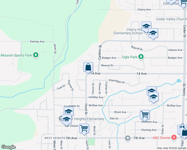 map of restaurants, bars, coffee shops, grocery stores, and more near 32244 14 Avenue in Mission