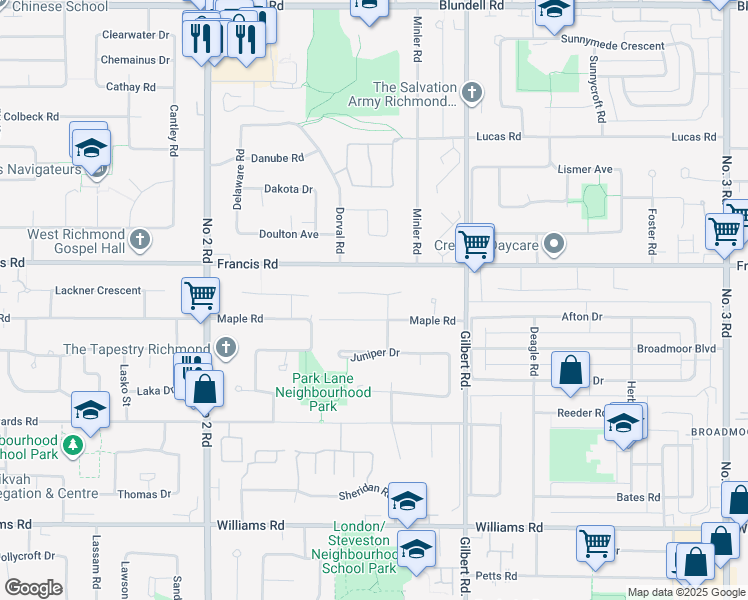map of restaurants, bars, coffee shops, grocery stores, and more near 6522 Magnolia Drive in Richmond