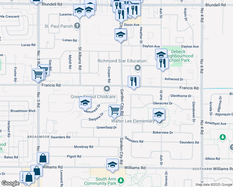 map of restaurants, bars, coffee shops, grocery stores, and more near 8851 Wagner Drive in Richmond
