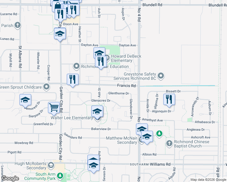 map of restaurants, bars, coffee shops, grocery stores, and more near in Richmond