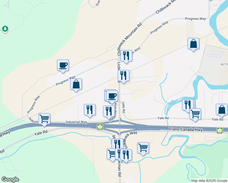 map of restaurants, bars, coffee shops, grocery stores, and more near 7985 Lickman Road in Chilliwack