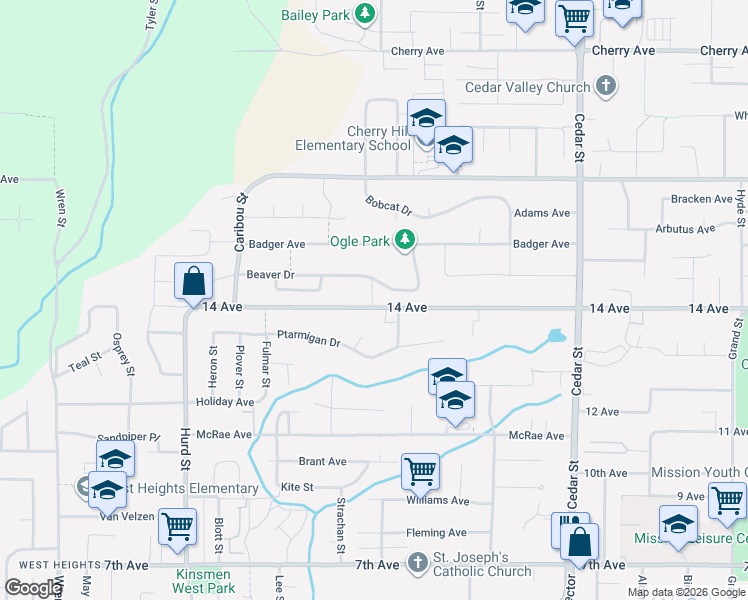 map of restaurants, bars, coffee shops, grocery stores, and more near 32473 14 Avenue in Mission