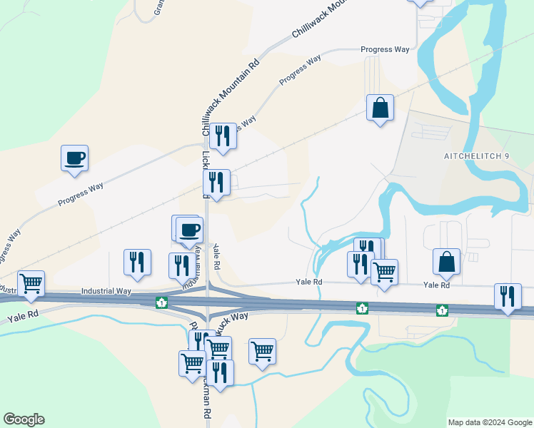 map of restaurants, bars, coffee shops, grocery stores, and more near 7990 Lickman Road in Chilliwack
