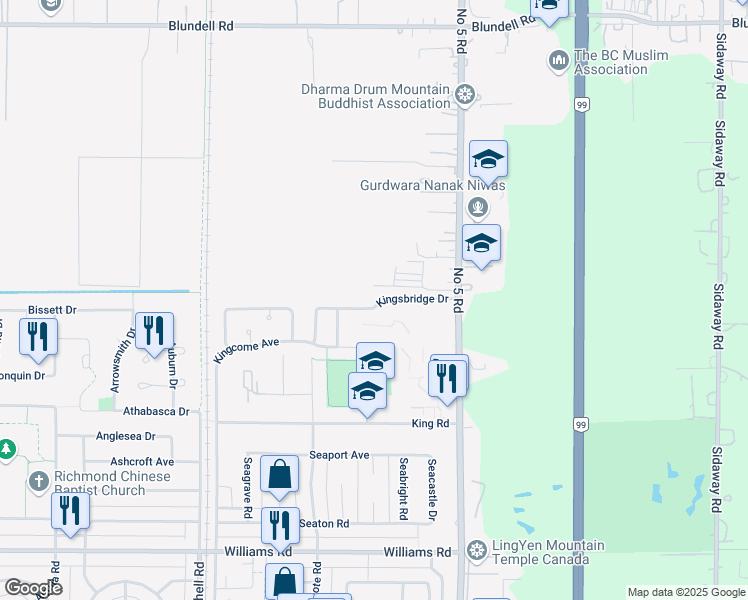 map of restaurants, bars, coffee shops, grocery stores, and more near 11591 Kingsbridge Drive in Richmond